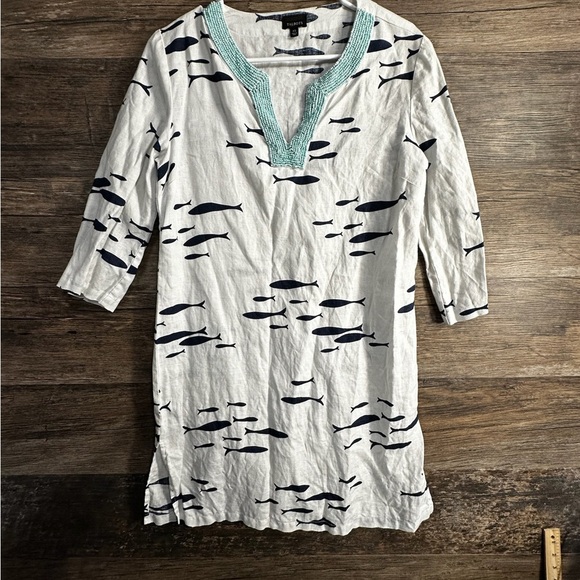 Talbots White and Blue Fish Print Dress Sundress - Picture 1 of 8